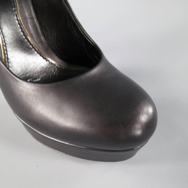 GUCCI Size 7.5 Black LeatherThick Heel -Helena- Platform Pumps 3
