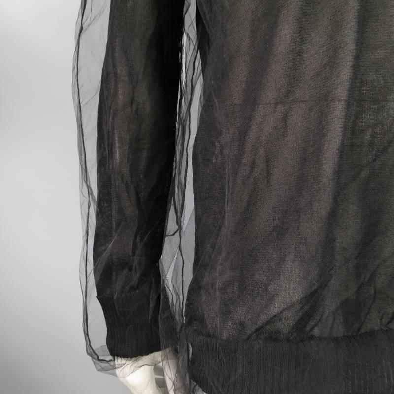 DOLCE & GABBANA Size 4 Black Tulle Overlay V Neck Pullover 2007 1