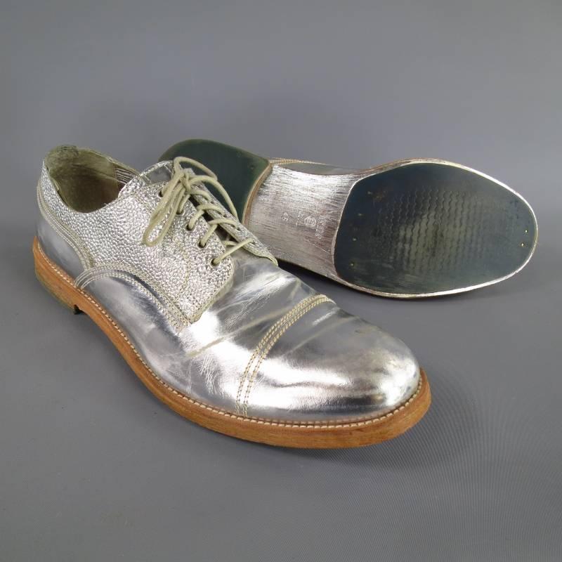 ACNE STUDIOS Size 12 Silver Leather Cap-Toe Lace Up In Good Condition In San Francisco, CA
