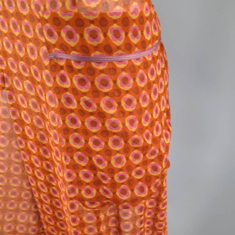 MARC JACOBS Size 4 Orange Floral Silk Chiffon Wide Leg Jumpesuit 4