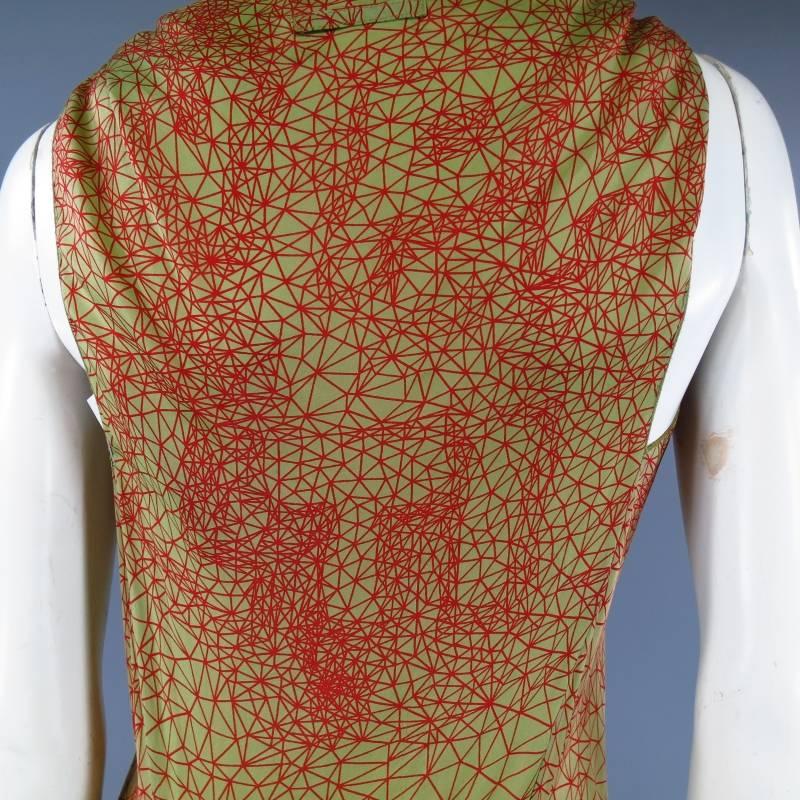 Jean Paul Gaultier Green and Red Geometric Print Rayon Maxi Dress 1