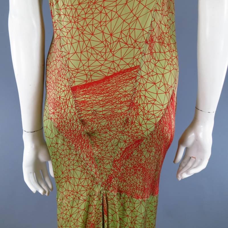 Jean Paul Gaultier Green and Red Geometric Print Rayon Maxi Dress 2