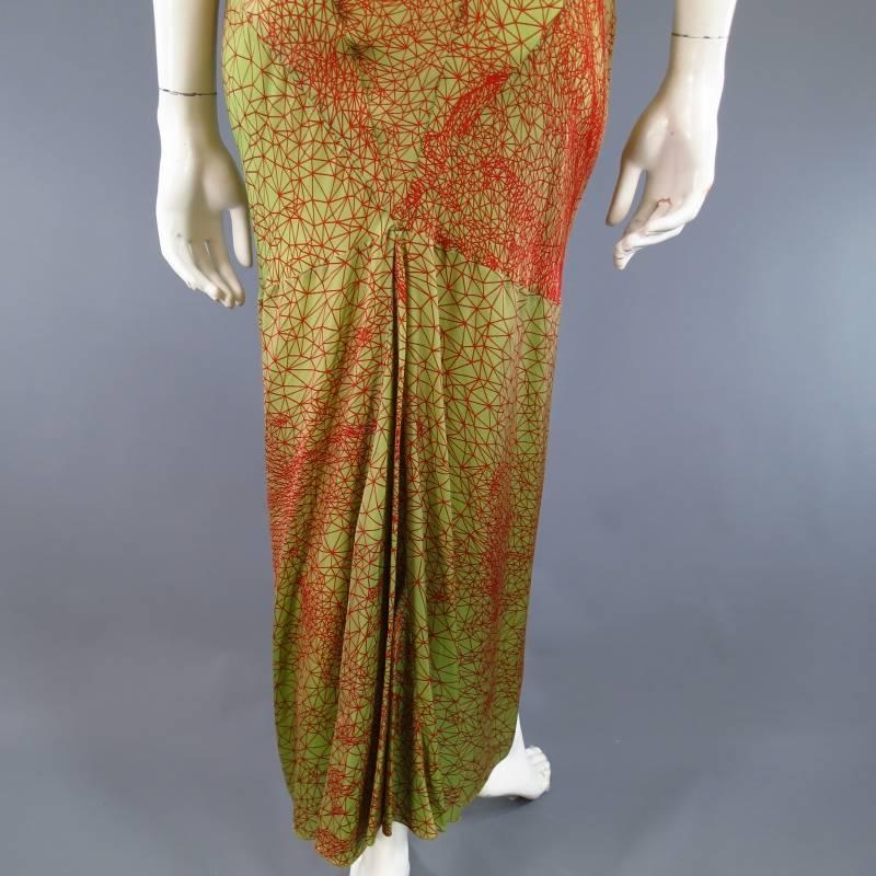Jean Paul Gaultier Green and Red Geometric Print Rayon Maxi Dress 3