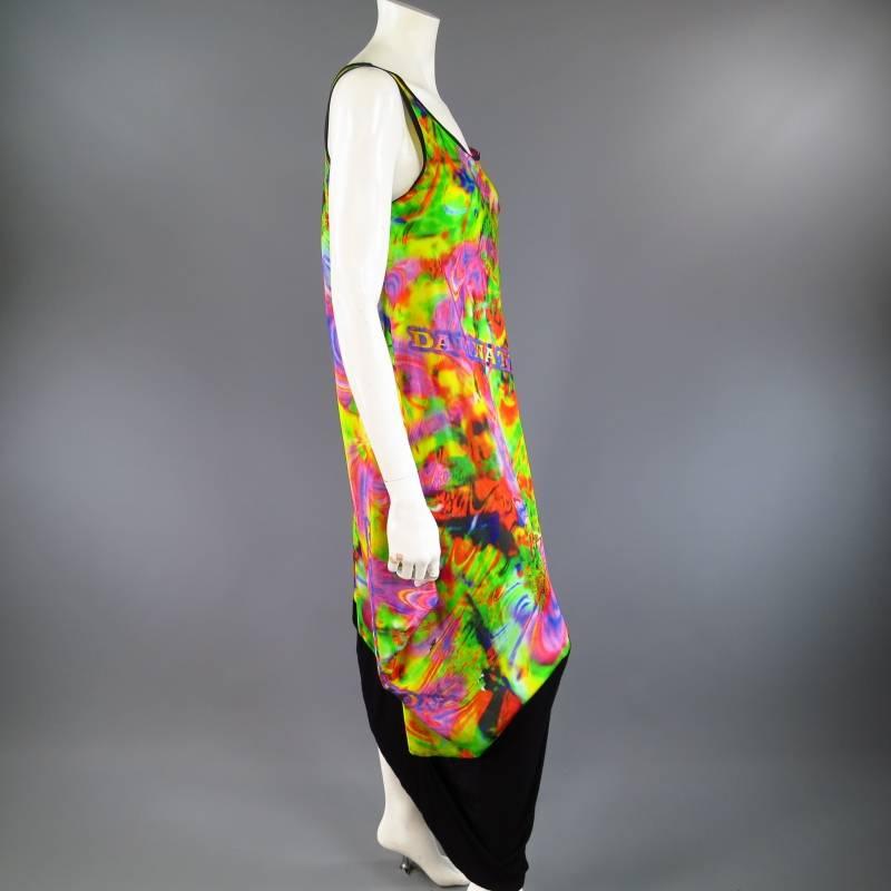 Women's Yohji Yamamoto Psychedelic Glitch Damnation Print Draped Maxi Dress 