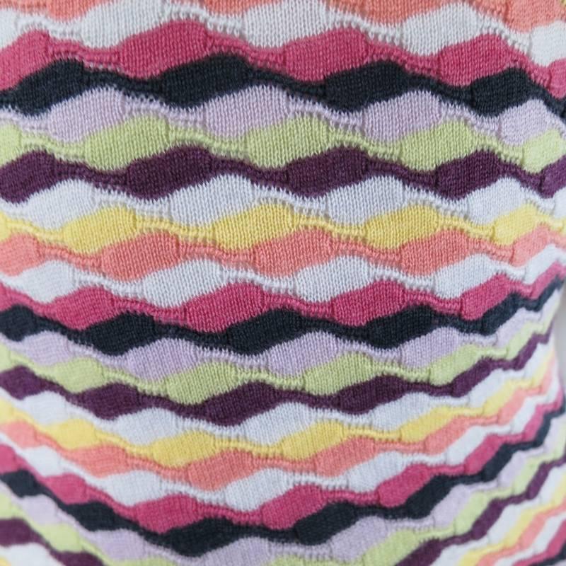 MISSONI Size 8 Pink Ranbow Striped Cut Out Piping V Neck Dress 1