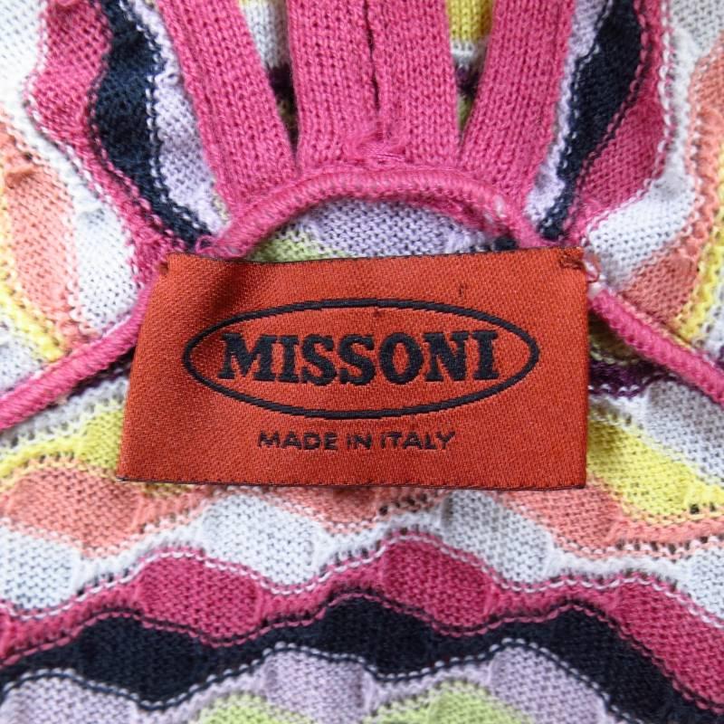 MISSONI Size 8 Pink Ranbow Striped Cut Out Piping V Neck Dress 4