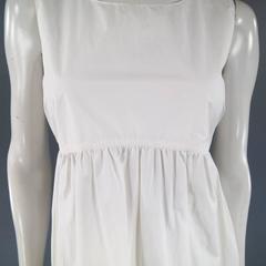 CELINE Size 6 White Cotton Blend Sleeveless Leather Trim A Line Dress