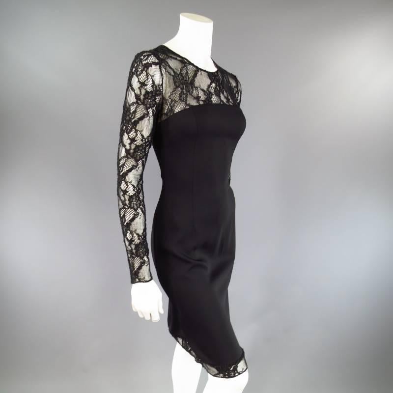 VERSACE Size 6 Black Long Sleeve Lace Camisole Cocktail Dress 1