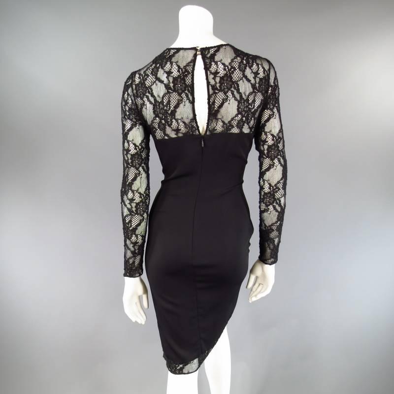 VERSACE Size 6 Black Long Sleeve Lace Camisole Cocktail Dress 2