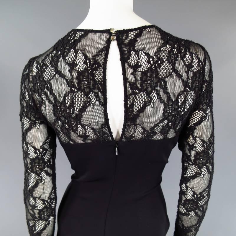 VERSACE Size 6 Black Long Sleeve Lace Camisole Cocktail Dress 3