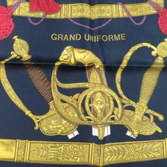 HERMES Black Silk Grand Uniforme Silk Scarf