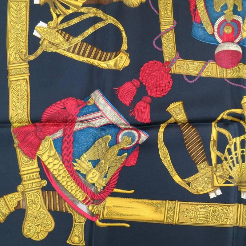 HERMES Black Silk Grand Uniforme Silk Scarf 5