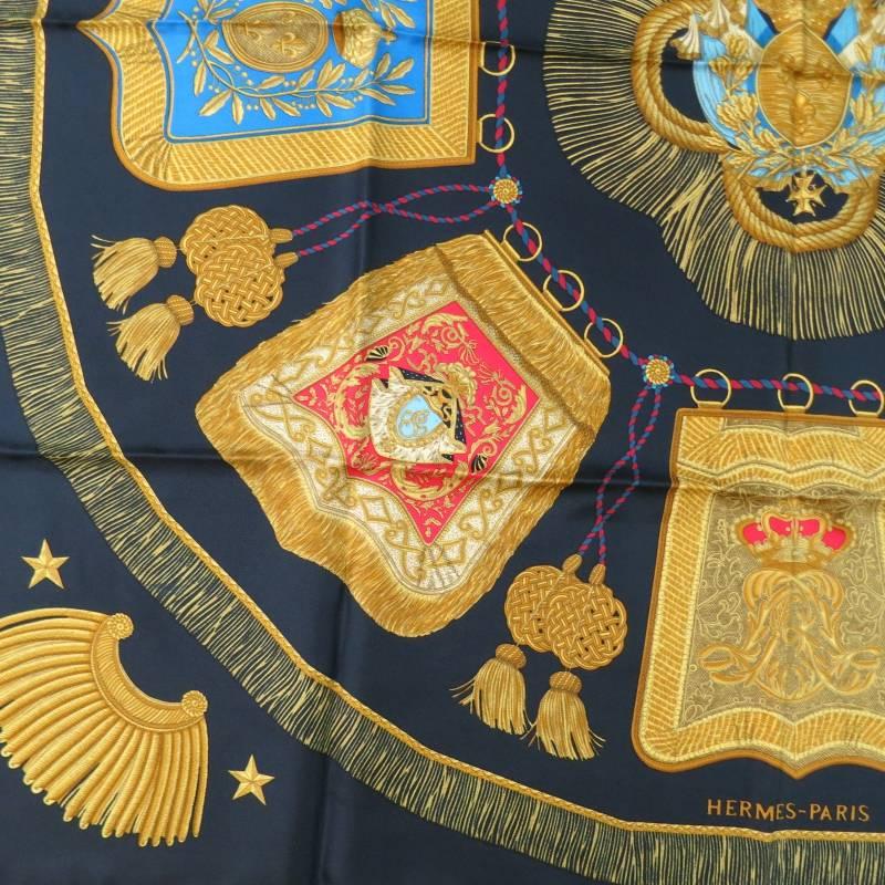 HERMES Black Silk Poste Et Cavalerie Silk Scarf 5