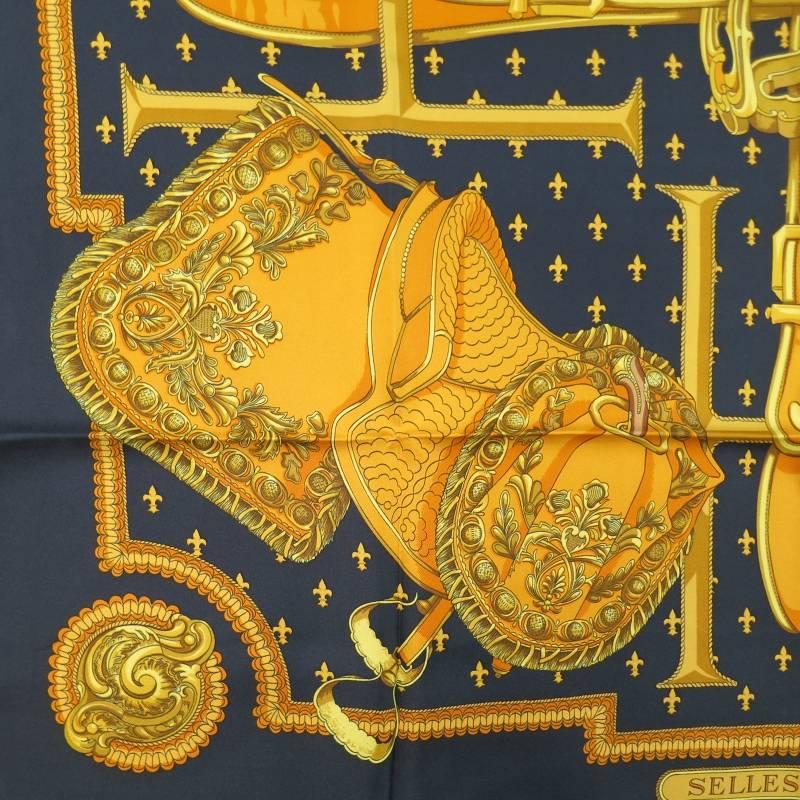 Brand New HERMES Scarves consists of 100% silk material in a black and gold color tone. Designed with the title 