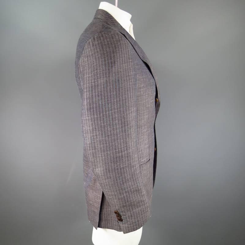 KITON Men's 38 Short Blue & Brown Cashmere Blend Sport Coat In Excellent Condition In San Francisco, CA
