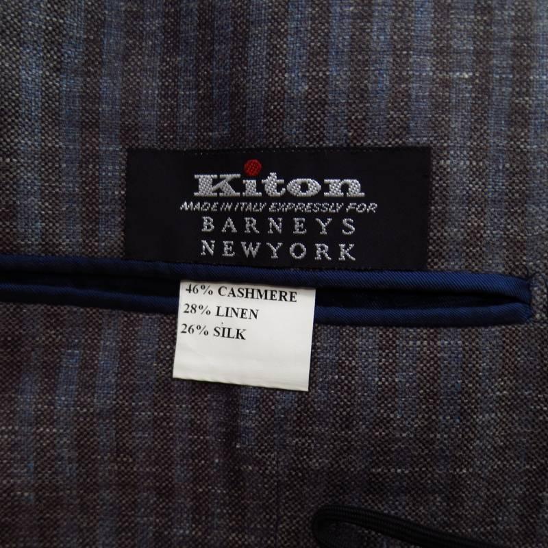 KITON Men's 38 Short Blue & Brown Cashmere Blend Sport Coat 4