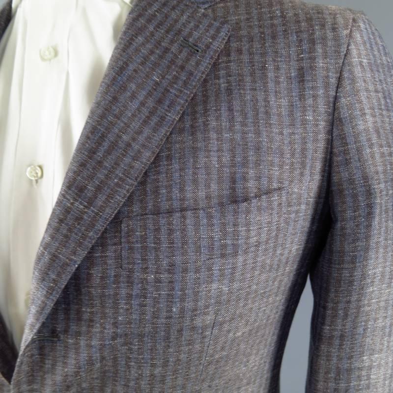 Gray KITON Men's 38 Short Blue & Brown Cashmere Blend Sport Coat