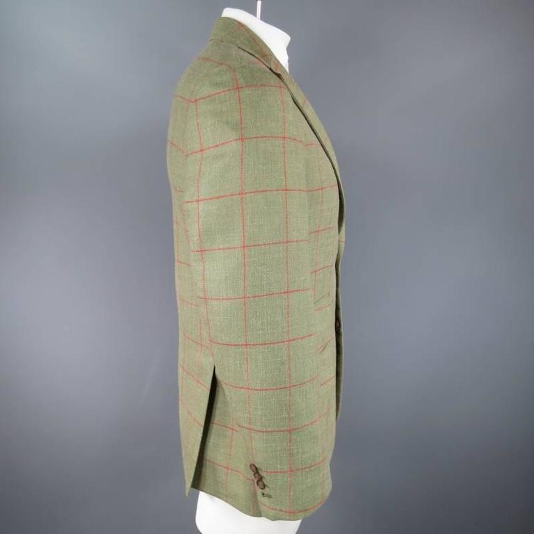 HACKETT LONDON Men''s 40 Regular Green and Red Window Pane Wool Blend Sport  Coat at 1stDibs