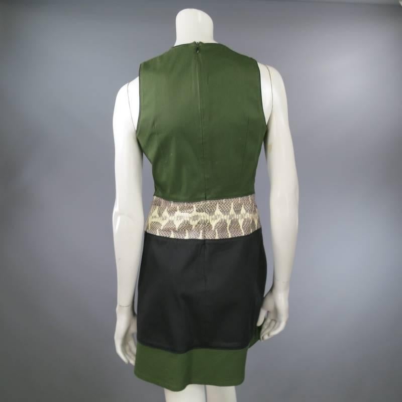 PROENZA SCHOULER Size 4 Green & Black V Neck Python Sleeveless Dress 1