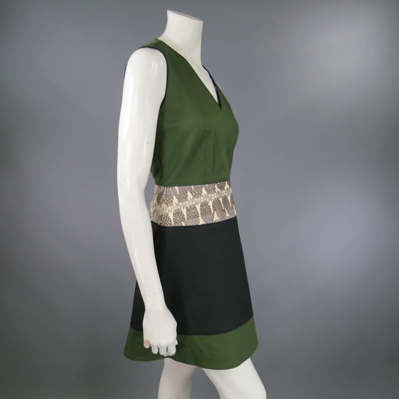 Women's PROENZA SCHOULER Size 4 Green & Black V Neck Python Sleeveless Dress