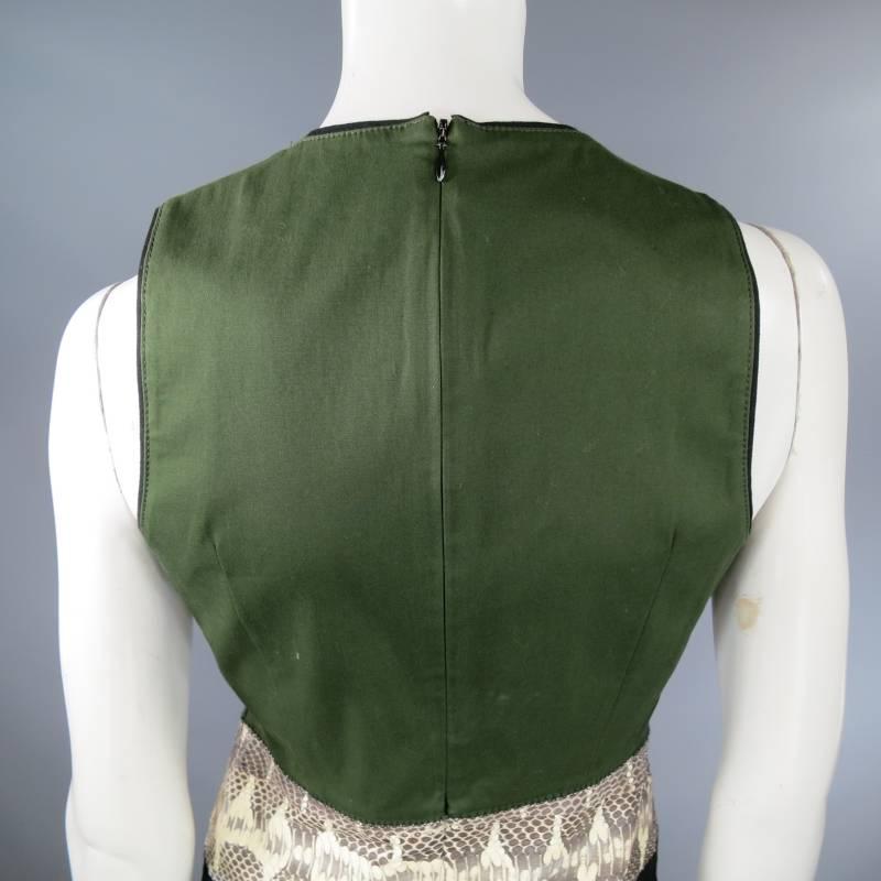 PROENZA SCHOULER Size 4 Green & Black V Neck Python Sleeveless Dress 2