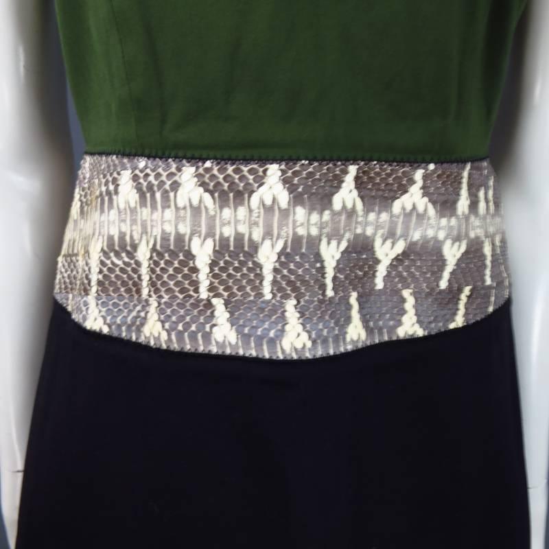 PROENZA SCHOULER Size 4 Green & Black V Neck Python Sleeveless Dress In Excellent Condition In San Francisco, CA
