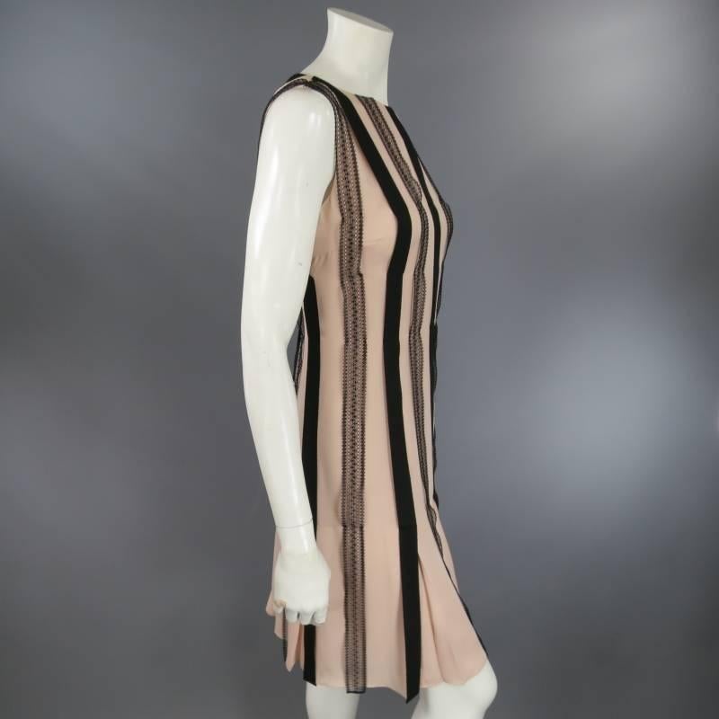 Brown BEHNAZ SARAFPOUR Size 8 Pink & Black Silk Lace & Ribbon Striped Cocktail Dress