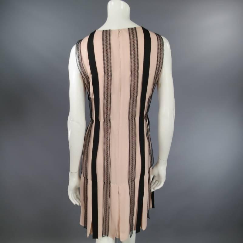 Women's BEHNAZ SARAFPOUR Size 8 Pink & Black Silk Lace & Ribbon Striped Cocktail Dress