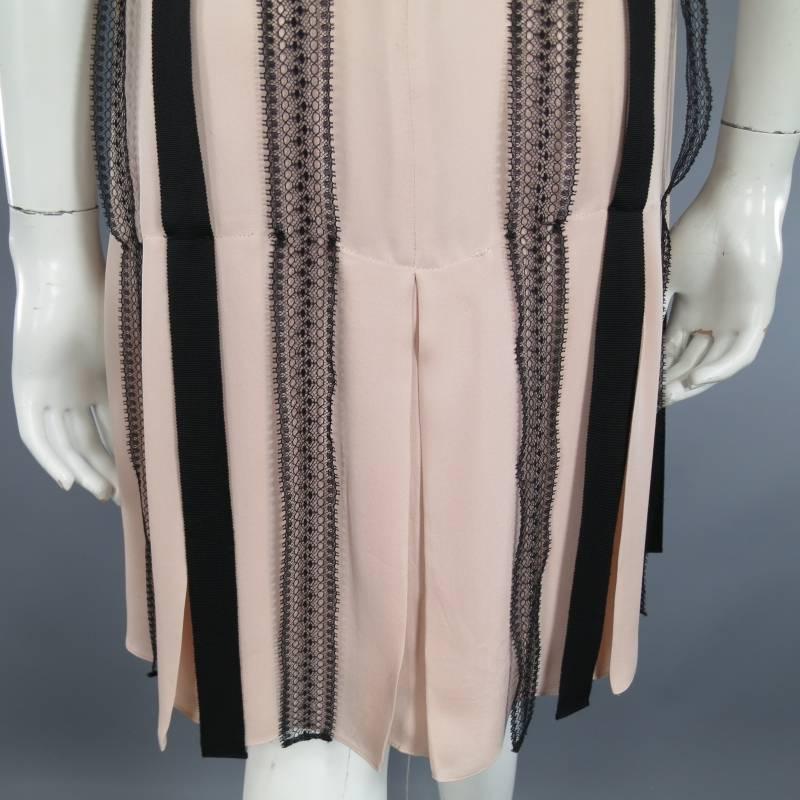 BEHNAZ SARAFPOUR Size 8 Pink & Black Silk Lace & Ribbon Striped Cocktail Dress 1