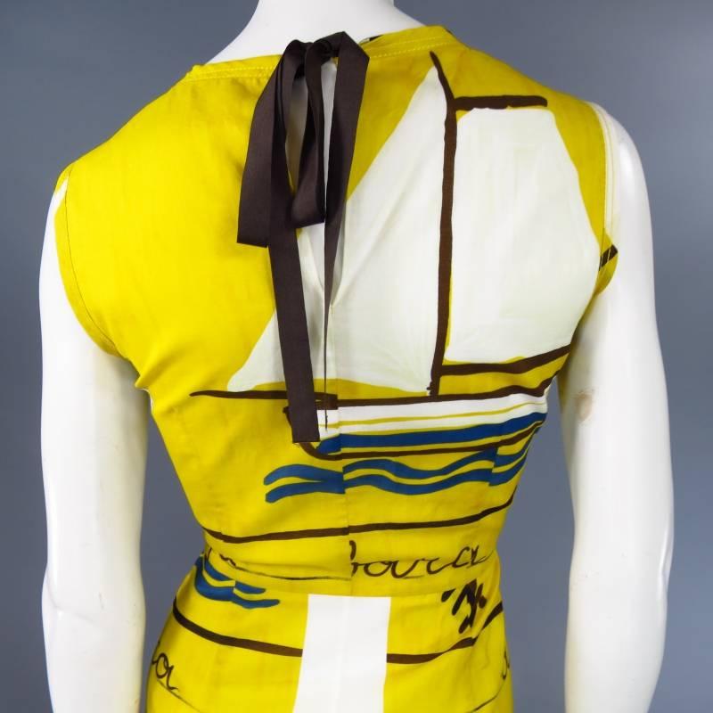 PRADA Size 10 Yellow Cotton Sail Boat Printed Dress In Excellent Condition In San Francisco, CA
