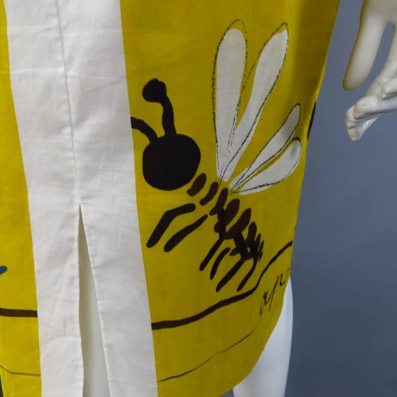 Men's PRADA Size 10 Yellow Cotton Sail Boat Printed Dress