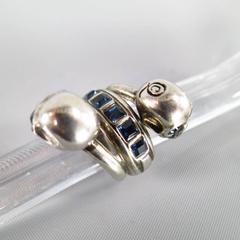 ALEXANDER MCQUEEN Silver Tone Metal Wrap Blue Crystal Skull Ring