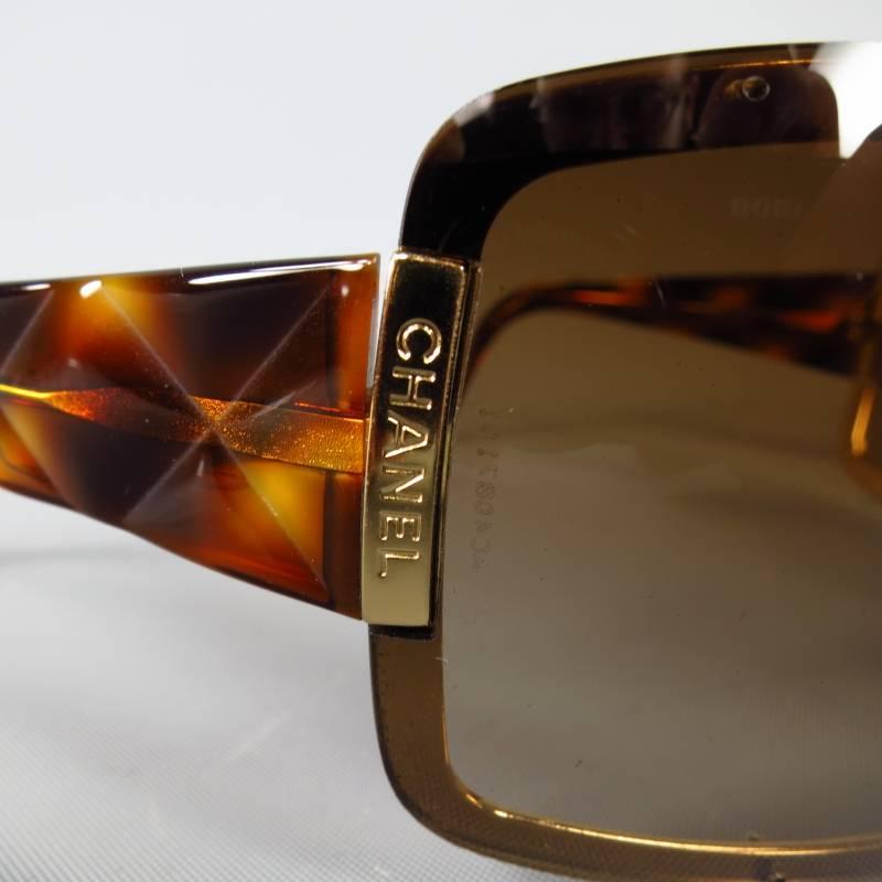 Black CHANEL Brown & Gold Quited Tourtoise Sunglasses