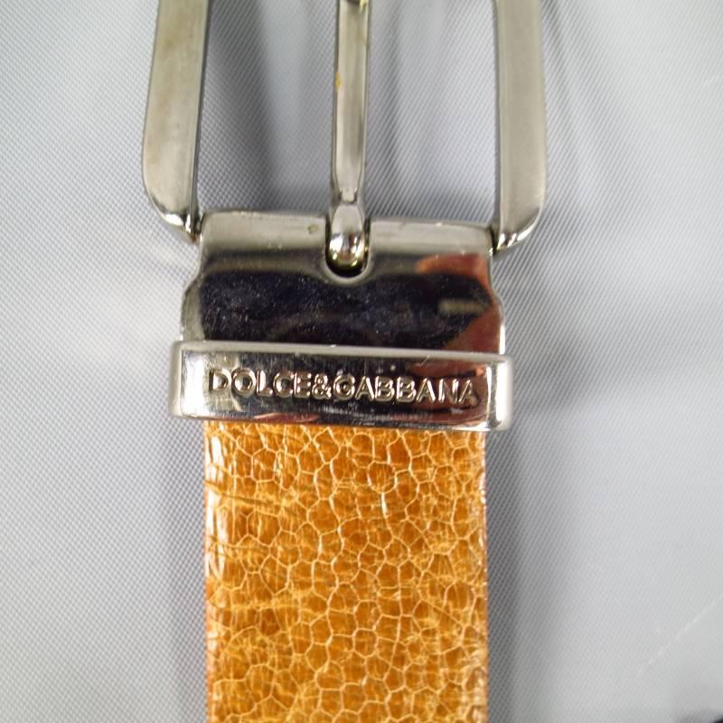 DOLCE & GABBANA Light Tan Brown Alligator Textured Leather Silver Buckle Belt In Excellent Condition In San Francisco, CA