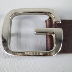 GUCCI Chocolate Brown Leather Silver G Buckle Belt