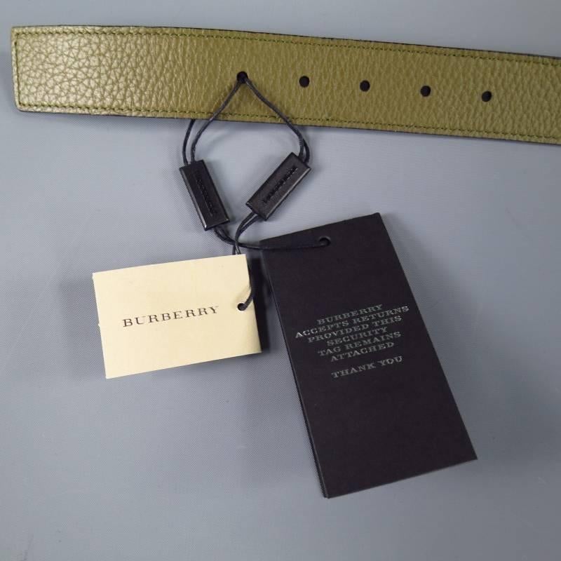 BURBERRY Olive Khaki Green Textured Leather Matte Black Studded Belt 2