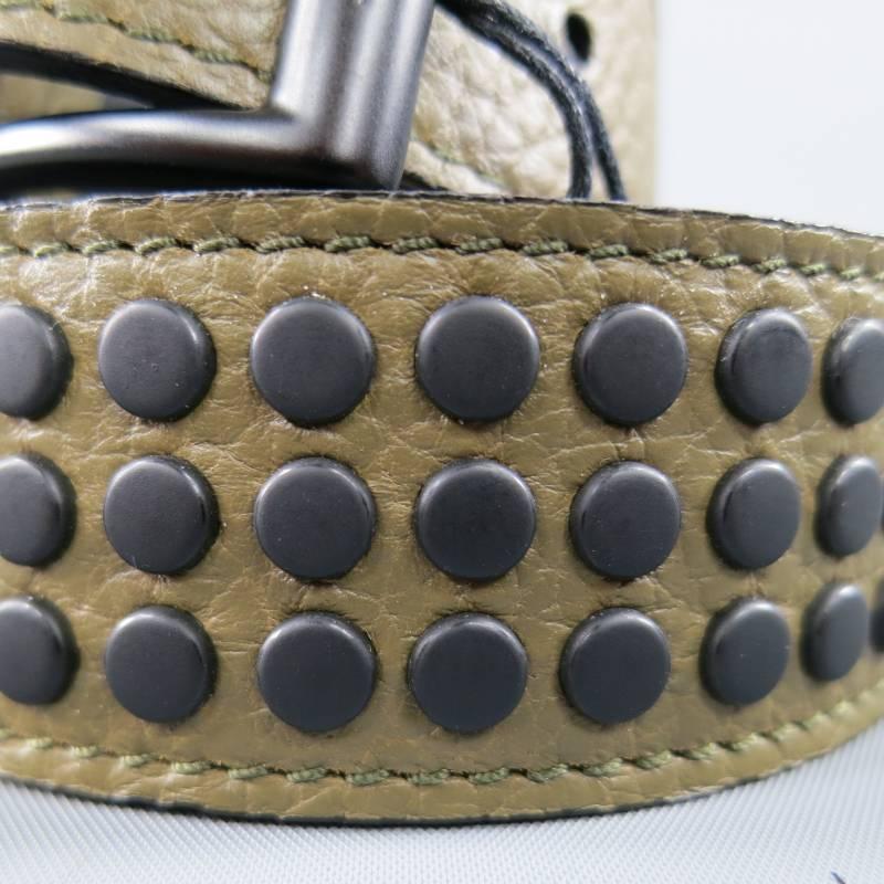Brown BURBERRY Olive Khaki Green Textured Leather Matte Black Studded Belt