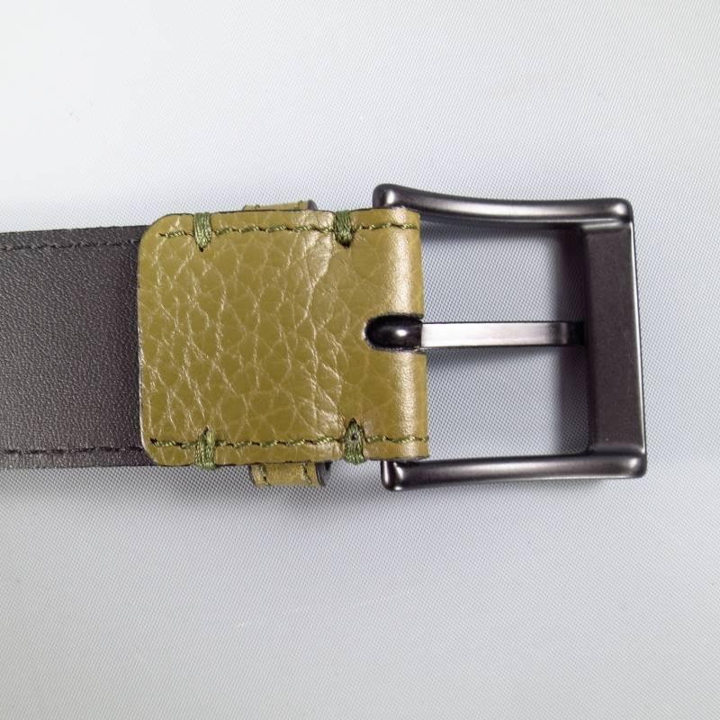 Women's or Men's BURBERRY Olive Khaki Green Textured Leather Matte Black Studded Belt