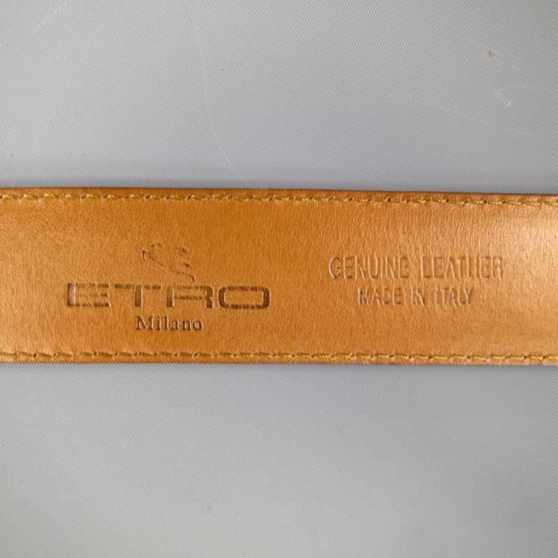 ETRO Rich Brown Leather Engraved Silver Rectangle Buckle Belt 1