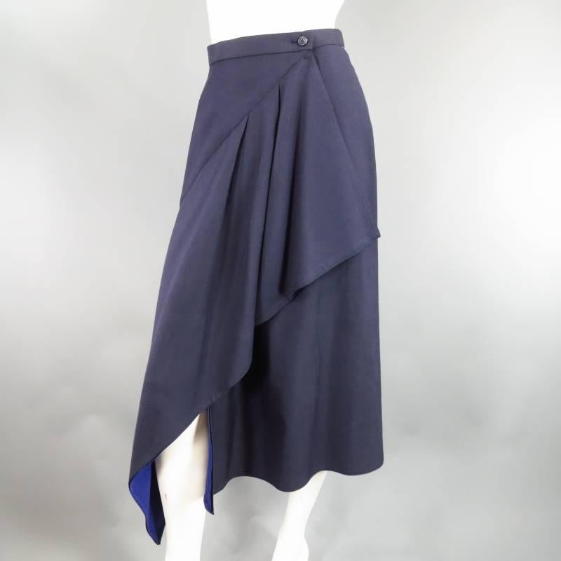 Purple ISSEY MIYAKE Size S Blue Wool Blend Wrap Skirt