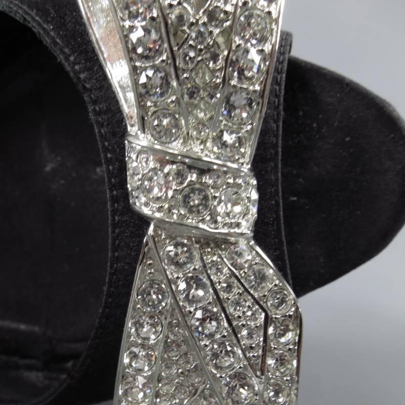 OSCAR DE LA RENTA Size 6.5 Black Silk Silver Crystal Bow D'Orsay Pumps 3