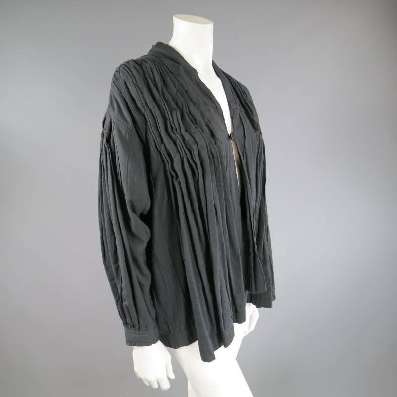 Women's COMME des GARCON Charcoal Pleated Stitched Cotton Jacket