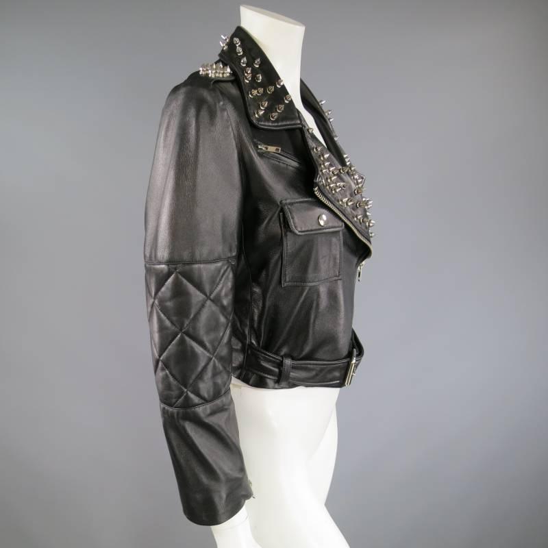 KATIE NEHRA Size L Black Spiked Leather Biker Moto Jacket In Excellent Condition In San Francisco, CA