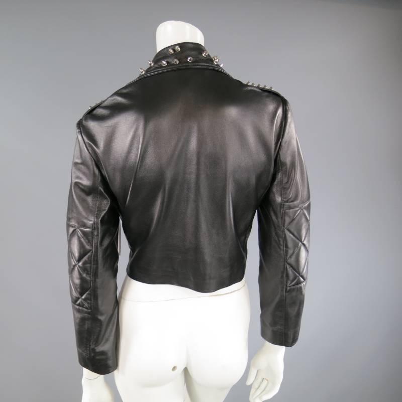 KATIE NEHRA Size L Black Spiked Leather Biker Moto Jacket 1