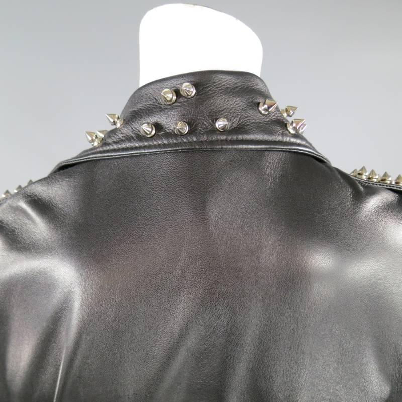 KATIE NEHRA Size L Black Spiked Leather Biker Moto Jacket 2