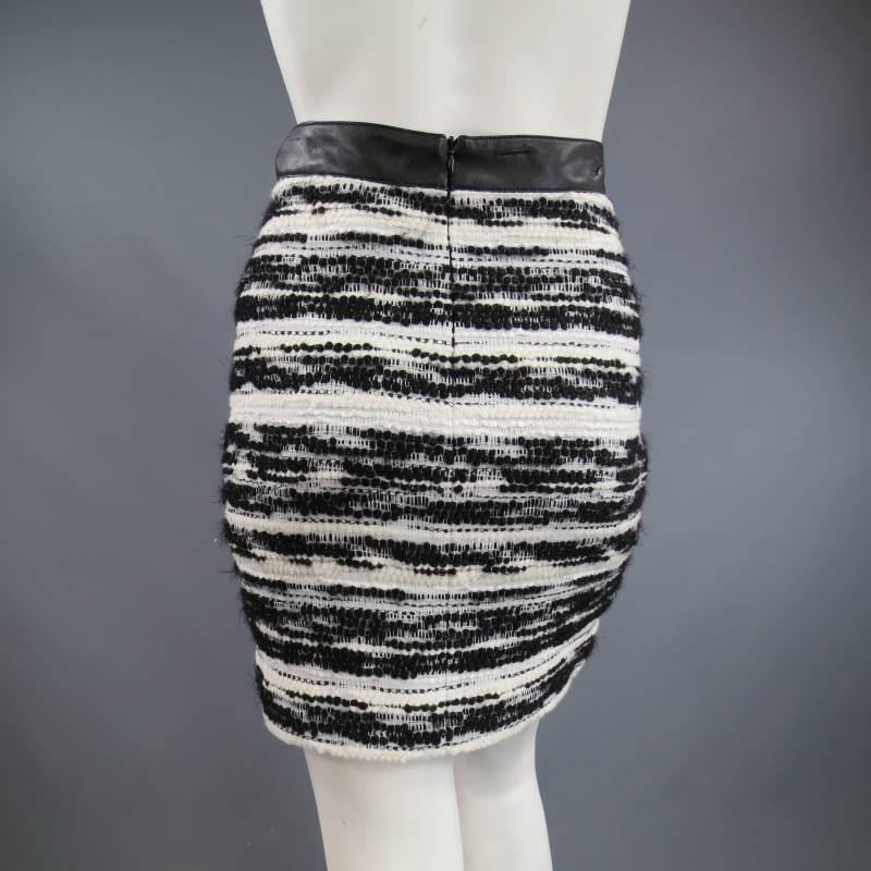 Women's PROENZA SCHOULER Size 4 Black & White Striped Boucle Tweed Chain Mini Skirt