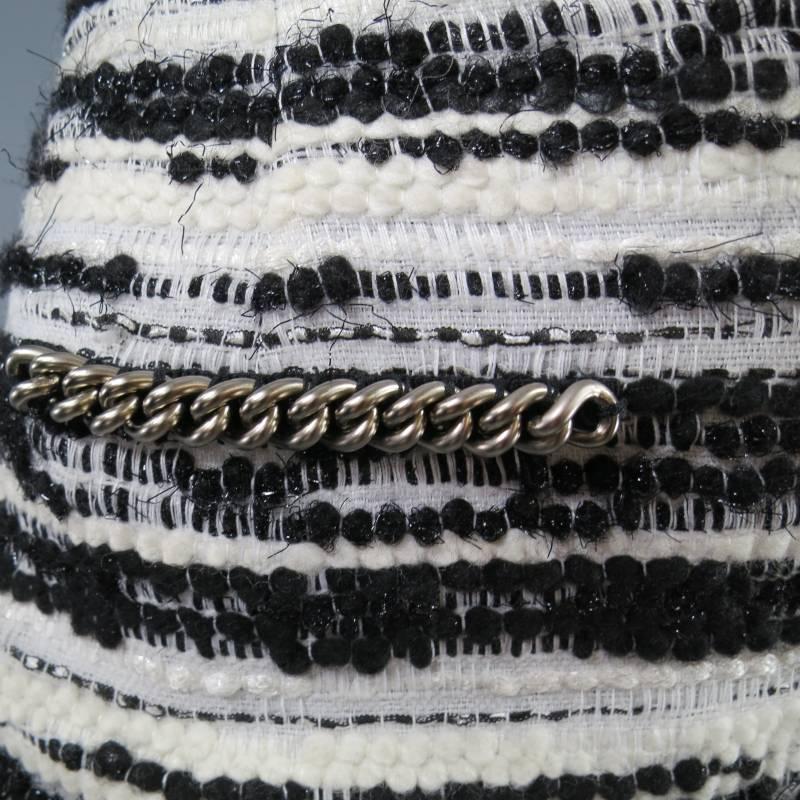 PROENZA SCHOULER Size 4 Black & White Striped Boucle Tweed Chain Mini Skirt 1