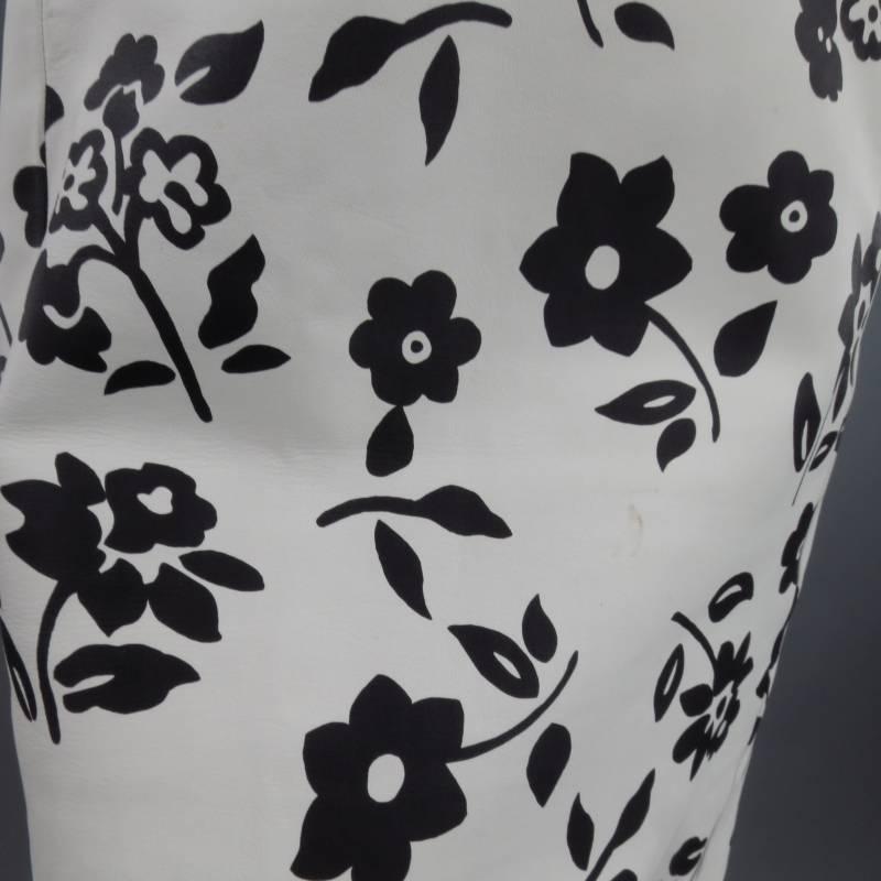 Gray RALPH LAUREN Size 2 White Black FLoral Print Leather A line Skirt