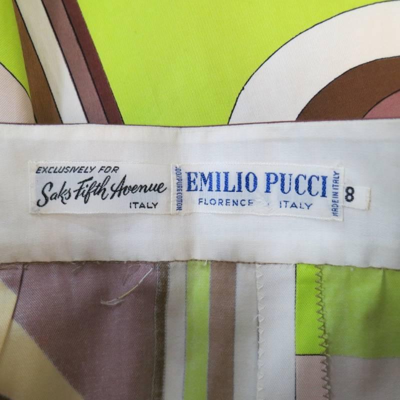 Vintage EMILIO PUCCI Size XS Brown Pink & Green Print Pleated Cotton Skirt 4