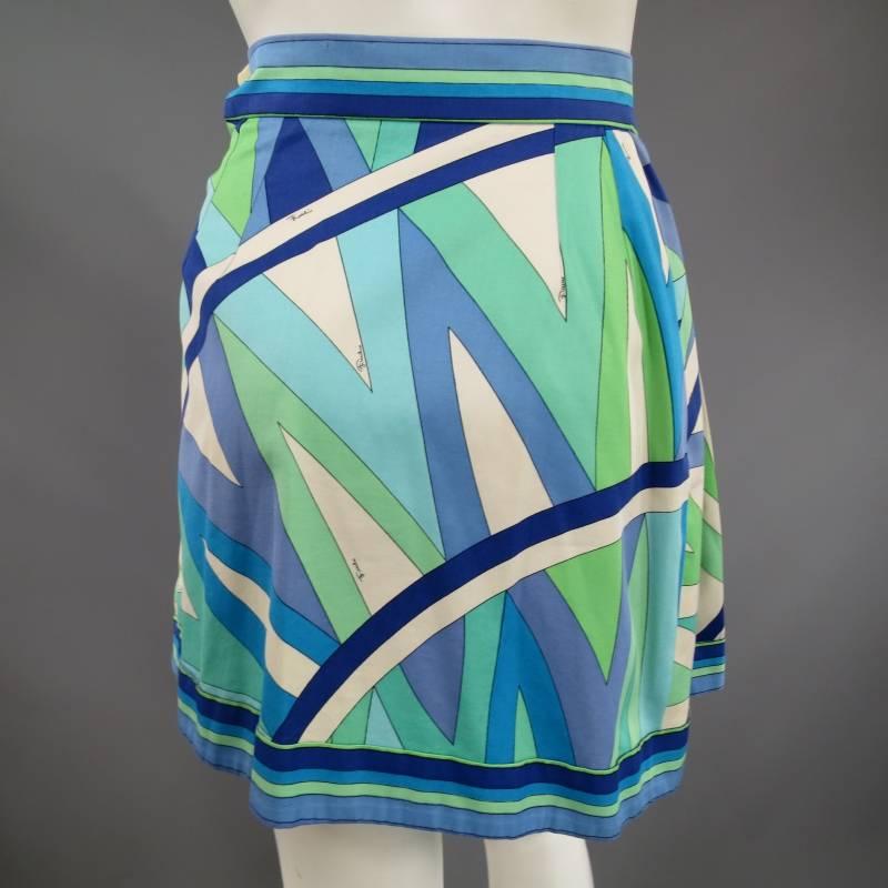 Women's Vintage EMILIO PUCCI Size XS Blue Navy & Teal Print Cotton Skirt